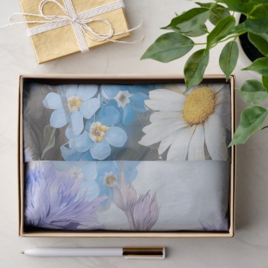 Eetherische madeliefjes & Paarse & Blauwe Bloemen  Tissuepapier (Geschenk)