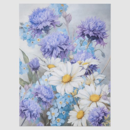 Eetherische madeliefjes & Paarse & Blauwe Bloemen  Tissuepapier (Voorkant)