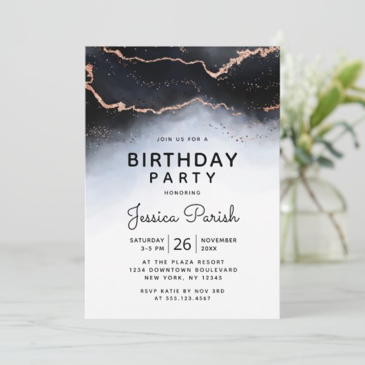 Eetherische Mist Ombre Navy Blue Moody verjaardags Kaart (Staand voorkant)