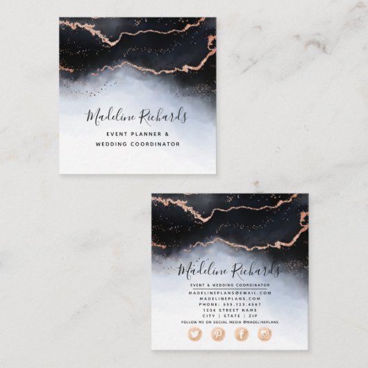 Eetherische mist Ombre Navy Blue Waterverf Moody Vierkante Visitekaartje (Voorkant / Achterkant)