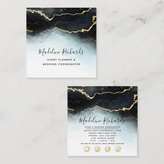 Eetherische mist Ombre Navy Blue Waterverf Moody Vierkante Visitekaartje (Voorkant / Achterkant)