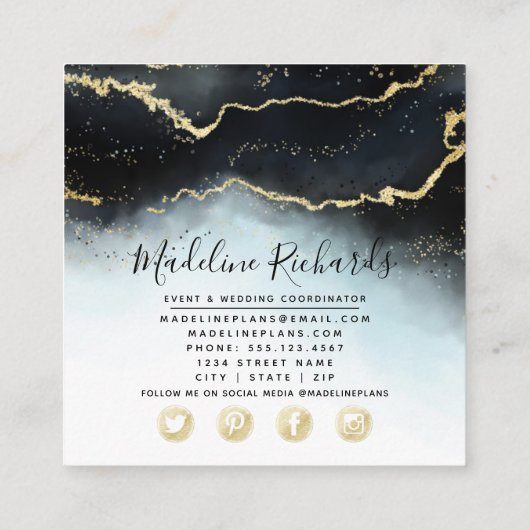 Eetherische mist Ombre Navy Blue Waterverf Moody Vierkante Visitekaartje (Achterkant)