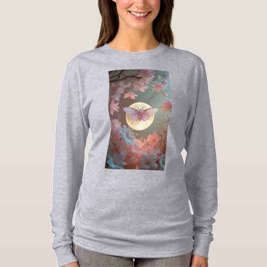 "Eetherische Moth and Moon Tattoo Design" Lange mo T-shirt (Voorkant)