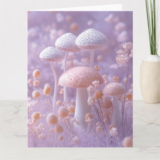 Eetherische pluche paddenstoel tuin, zachte pastel kaart (Voorkant)