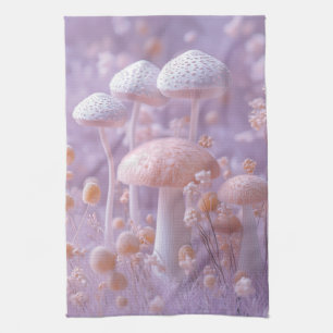 Eetherische pluche paddenstoel tuin, zachte pastel theedoek