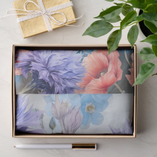 Eetherische rode papavers & paarse bloemen Decoupa Tissuepapier (Geschenk)
