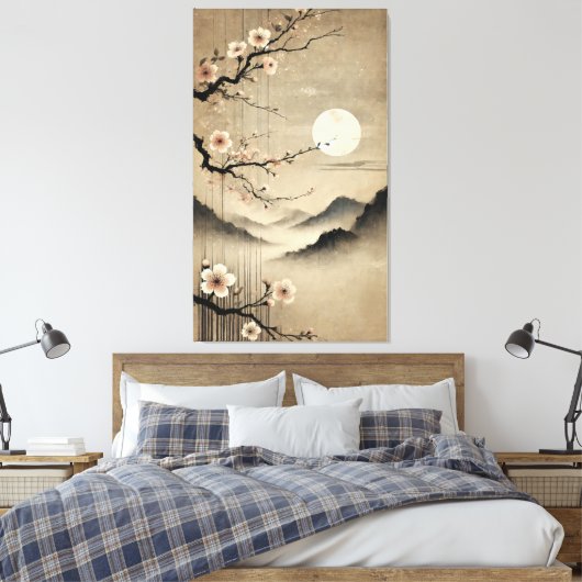 Eetherische Sakura Moon - Wabi-Sabi Japanse kunst Canvas Afdruk (Insitu (Slaapkamer))