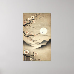 Eetherische Sakura Moon - Wabi-Sabi Japanse kunst Canvas Afdruk