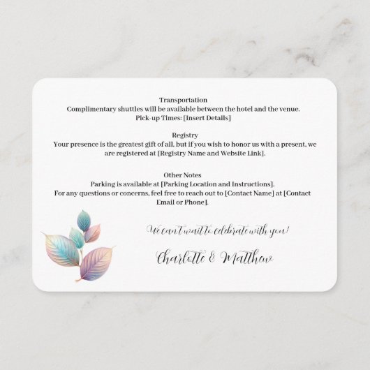 Eetherische schoonheid zachte toon grillige pastel informatiekaartje (Achterkant)