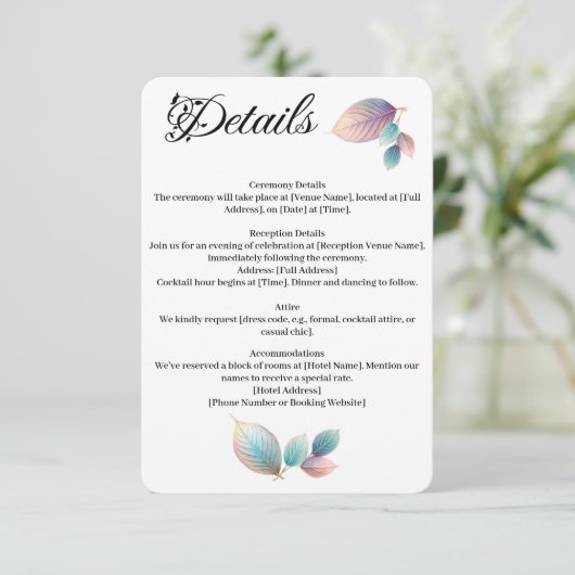 Eetherische schoonheid zachte toon grillige pastel informatiekaartje (Staand voorkant)