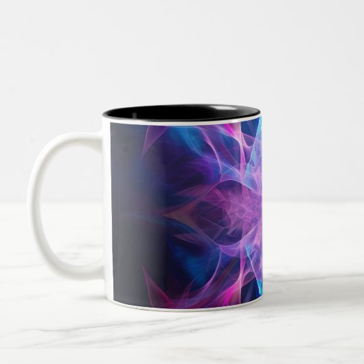 Eetherische slierten: Blue & Mauve Kirlian Art Tweekleurige Koffiemok (Links)