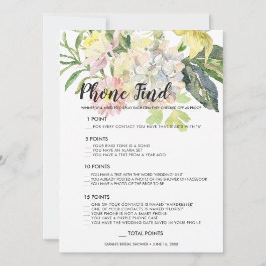 Eetherische Tuin Vrijgezellenfeest Game Kaart (Achterkant)