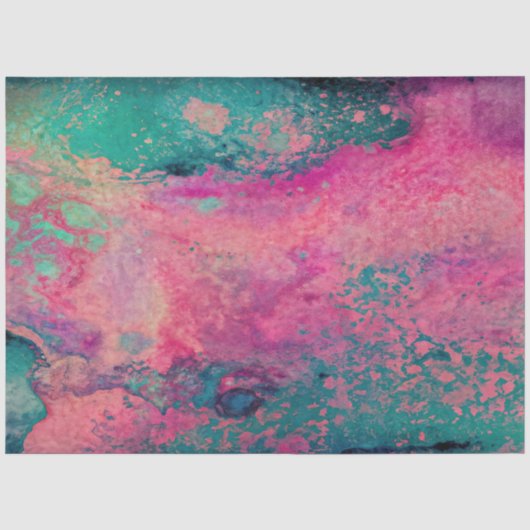 "Eetherische Vellum" – Roze Blauwgroen Blauw Abstr Tissuepapier (Voorkant)