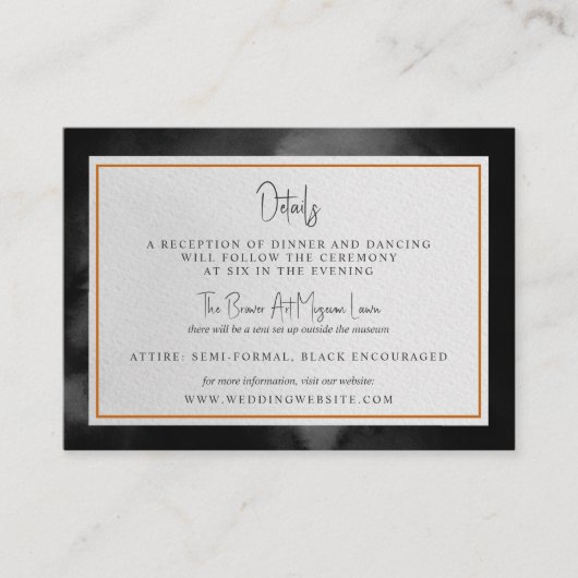 Eetherische Waterverf Dark Moody Wedding Details Informatiekaartje (Voorkant)