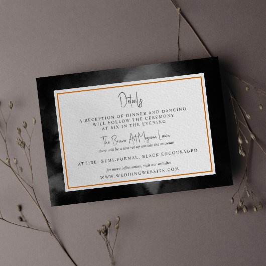 Eetherische Waterverf Dark Moody Wedding Details Informatiekaartje