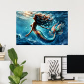 Eetherische waterzeemeermin schoonheid in diep bla poster (Thuiskantoor)