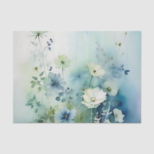 Eetherische wilde bloemen Waterverf blauw en groen Tissuepapier (Voorkant)