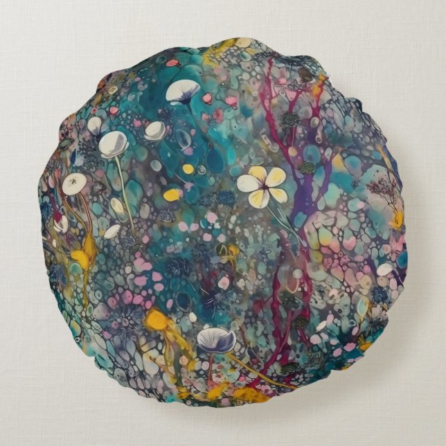 Eetherische Wildflower Dreams Abstract Art Design Rond Kussen (Achterkant)