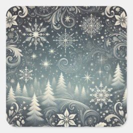 Eetherische Winter's Night Christmas Holiday Kaart Vierkante Sticker