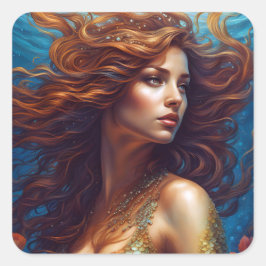 Eetherische zeemeermin Art Print Fantasy Onderwate Vierkante Sticker