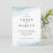 Eetherische zilveren glitter blauwe bruiloft kaart (Staand voorkant)