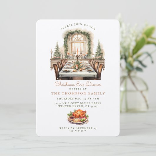 Eetkamertafel | Uitnodiging voor het diner op kers (Staand voorkant)