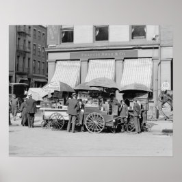 Eetkarretjes in New York City, 1906. Oude foto Poster