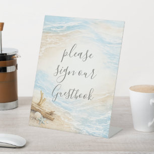 Eetnale Getijden Kust Watercolor Strand Bruiloft Reclamebord Met Voetstuk