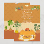 Eettafel met planten verjaardagsuitnodiging kaart (Voorkant / Achterkant)