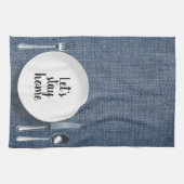 Eettafelsetting op blauwe denim theedoek (Horizontaal)