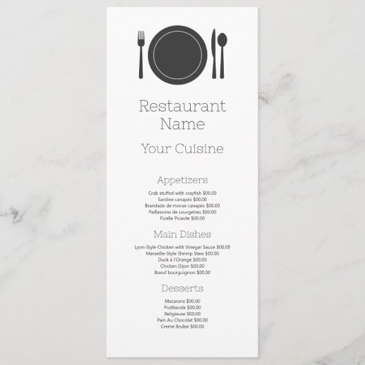 Eettafelsetting, Restaurant Slimline Menu (Voorkant)