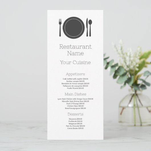 Eettafelsetting, Restaurant Slimline Menu (Staand voorkant)