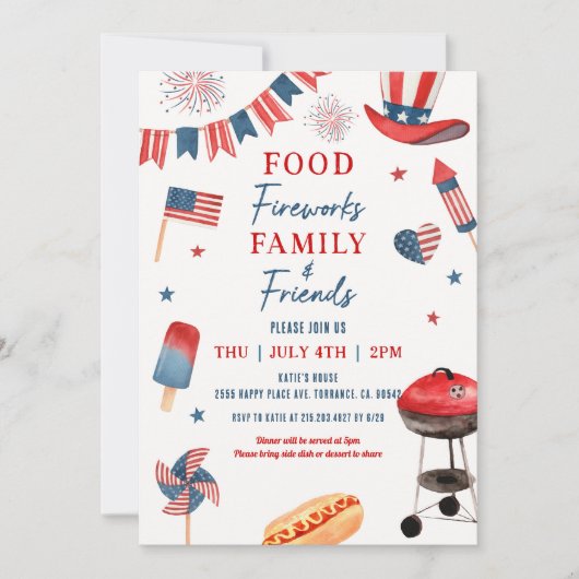 Eetwaar Vuurwerk Familie en Vrienden 4 juli BBQ Kaart (Voorkant)