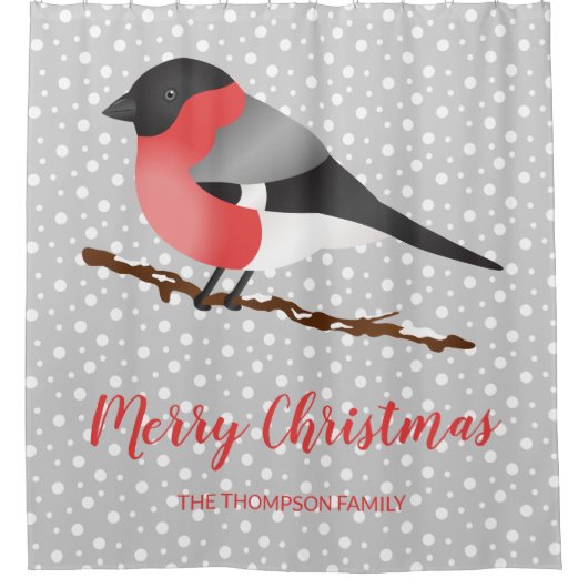 Eeurasian Bullfinch - Eigen familienaam Kerstmis Douchegordijn (Voorkant)