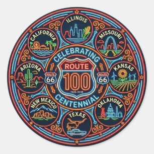 Eeuwfeest Route 66 Neon Sticker