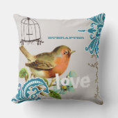 Eeuwig Bruid Teal Koraal Grijs Cute Vogel Vogelkoo Kussen (Voorkant)