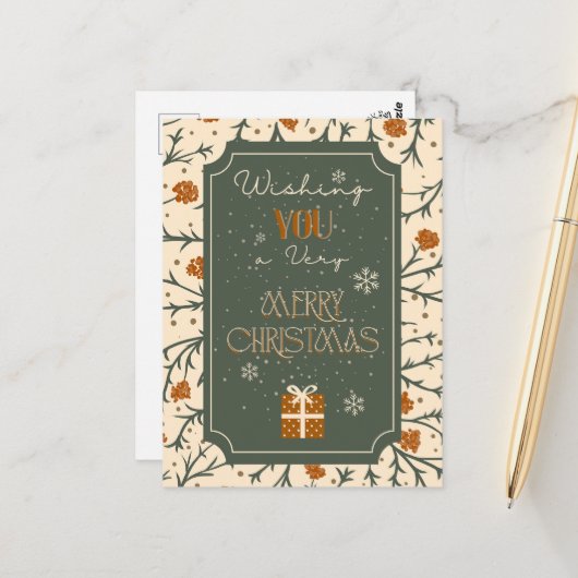 Eeuwig groene kussen onder de mistletoe kerst briefkaart (Voorkant / Achterkant in situ)