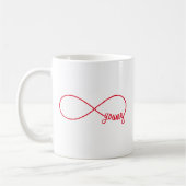 eeuwig jong, rood oneindig teken koffiemok (Links)