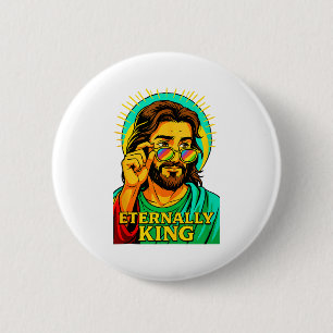 Eeuwig Koning Cool Jezus Christelijke Anime Manga Ronde Button 5,7 Cm