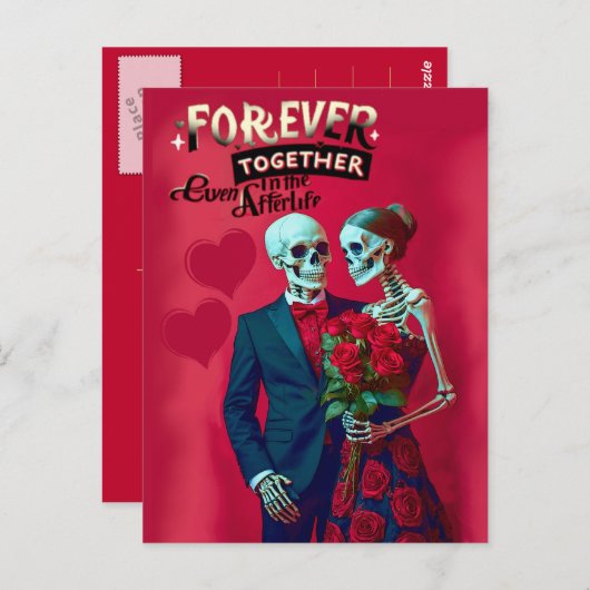 Eeuwig liefde skeletkoppel verliefd briefkaart (Voorkant / Achterkant)