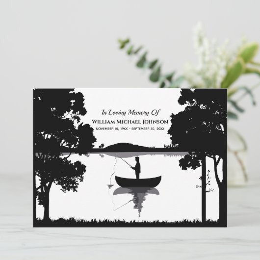 Eeuwig visser graf herdenking zwart en wit kaart (Staand voorkant)