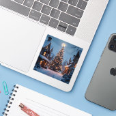 Eeuwigdurende Gloed – Vierkante Vinyl Kunst Kerstb Sticker (Laptop met iPhone)