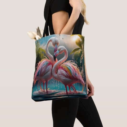 Eeuwige Affectie: Water Flamingo's Omhelzen Tote Bag (Dichtbij)
