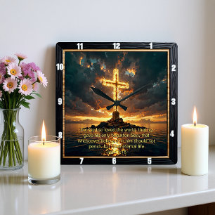 Eeuwige Belofte Het Kruis Johannes 3:16 Volledig Vierkante Klok