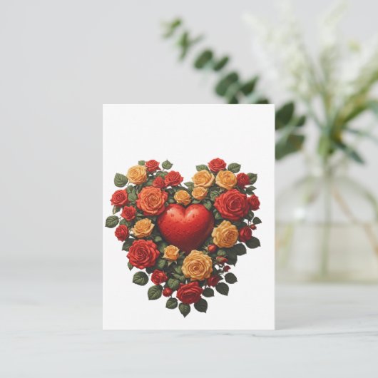 Eeuwige Bloem Roos Hart Briefkaart (Staand voorkant)