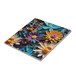 Eeuwige Bloemen: Gevuld Bloemen Papier Kunstwerk o Tegeltje