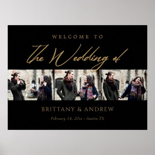 Eeuwige Bond: Elegant Zwart & Goud Bruiloft Welkom Poster (Voorkant)