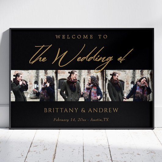Eeuwige Bond: Elegant Zwart & Goud Bruiloft Welkom Poster