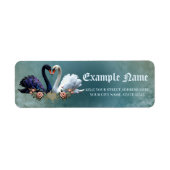 Eeuwige Bond, zwart-witte zwanen in liefde. Etiket (Voorkant)