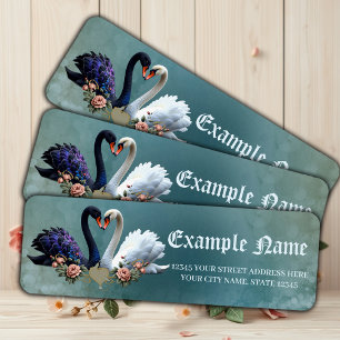 Eeuwige Bond, zwart-witte zwanen in liefde. Etiket